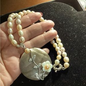 Fresh Water Pearls with shell Pendant with a touch of Mother of Pearl